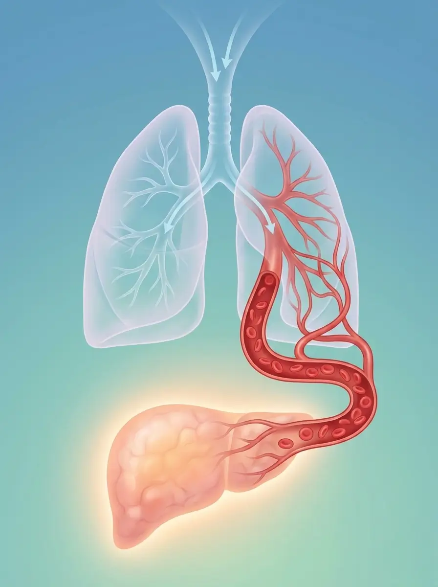 Ilustración del ciclo del oxígeno desde la entrada en los pulmones y el paso al torrente sanguíneo hasta la llegada a los órganos vitales.